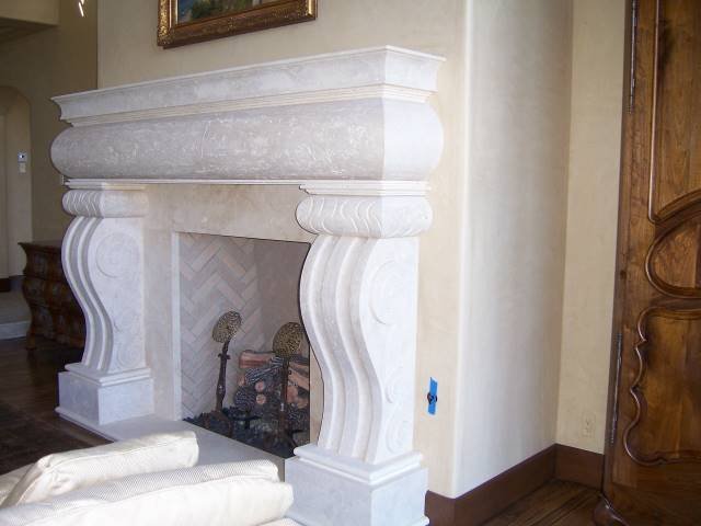 White Marble slab fireplace fabricators Palm Desert